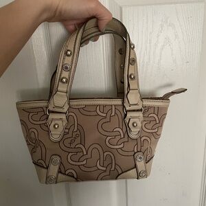 Vintage Y2K XOXO Beige Patterned Heart Tote Small Handbag